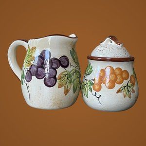 Vintage Alco Industries Ceramic Grapes & Leaves Creamer & Sugar Bow